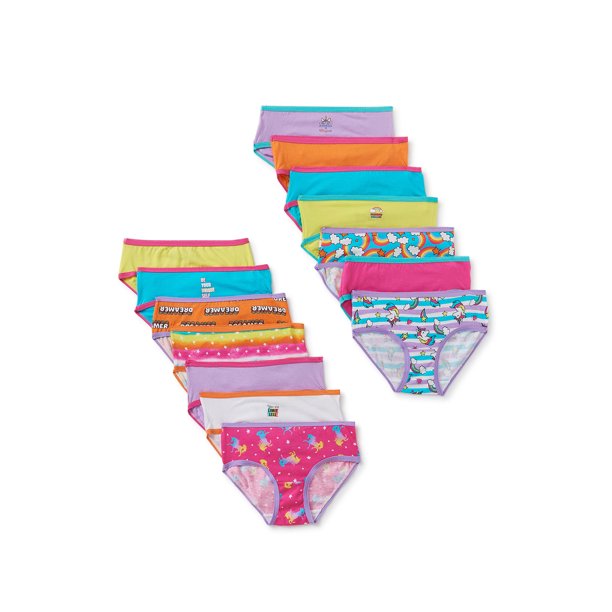 Wonder Nation Girls Underwear, Panties, Brief, Assorted Colors, 10 Pack